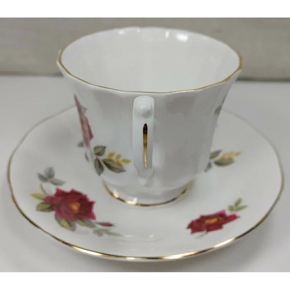 Clare Bone China White Floral Victorian Gold Rim Tea Cup And Saucer Set